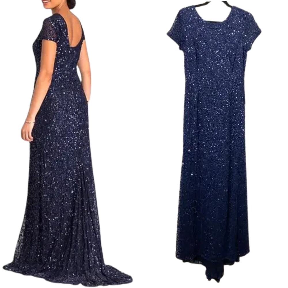 NWT ADRIANNA PAPELL DRESS GOWN 10 NAVY BLUE MOTHER OF THE BRIDE EVENING FORMAL - Picture 2 of 16